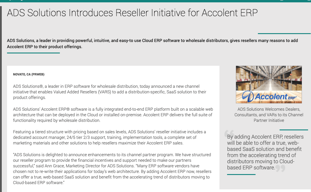 Press Release ADS Solutions Introduces Reseller Initiative